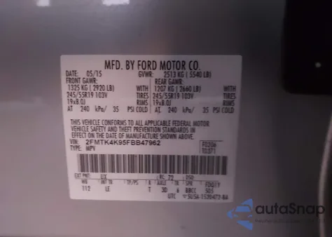 2015 Ford Edge Titanium из США, поврежденный, VIN 2FMTK4K95FBB47962